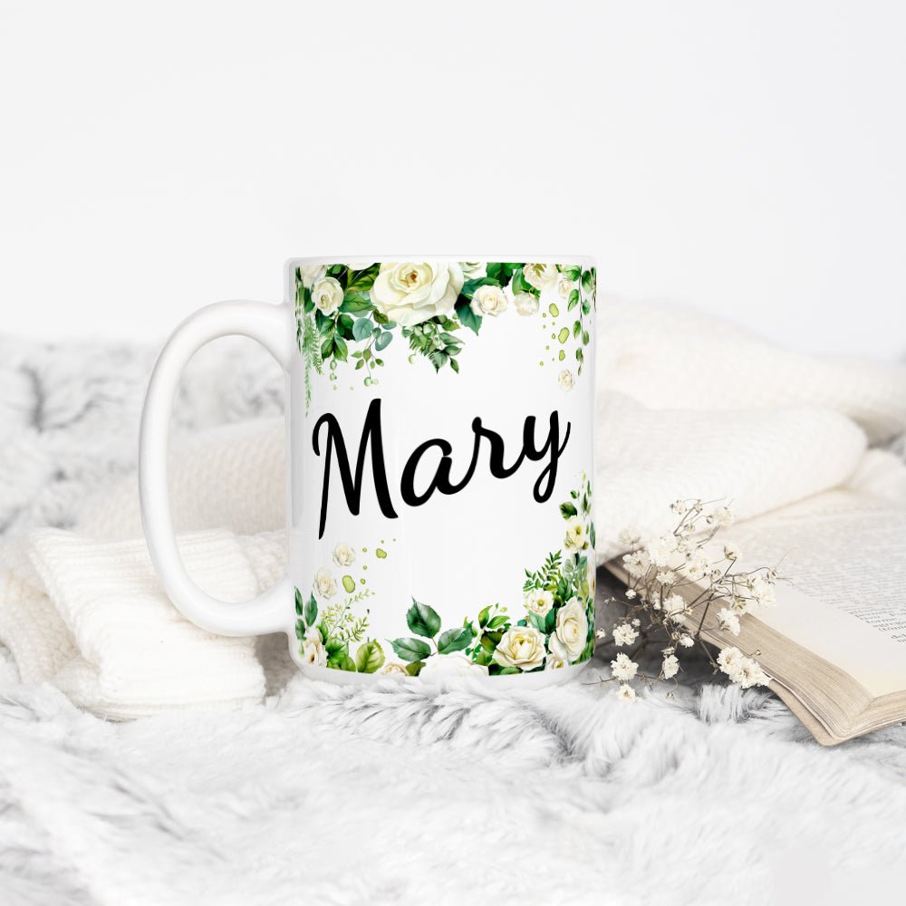 Personalized Name White Rose Mug - Loftipop