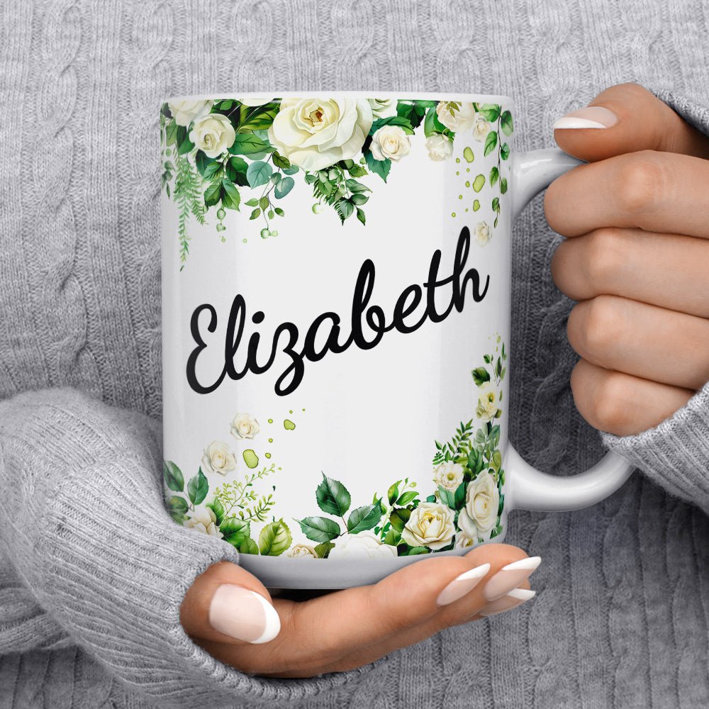 Personalized Name White Rose Mug - Loftipop