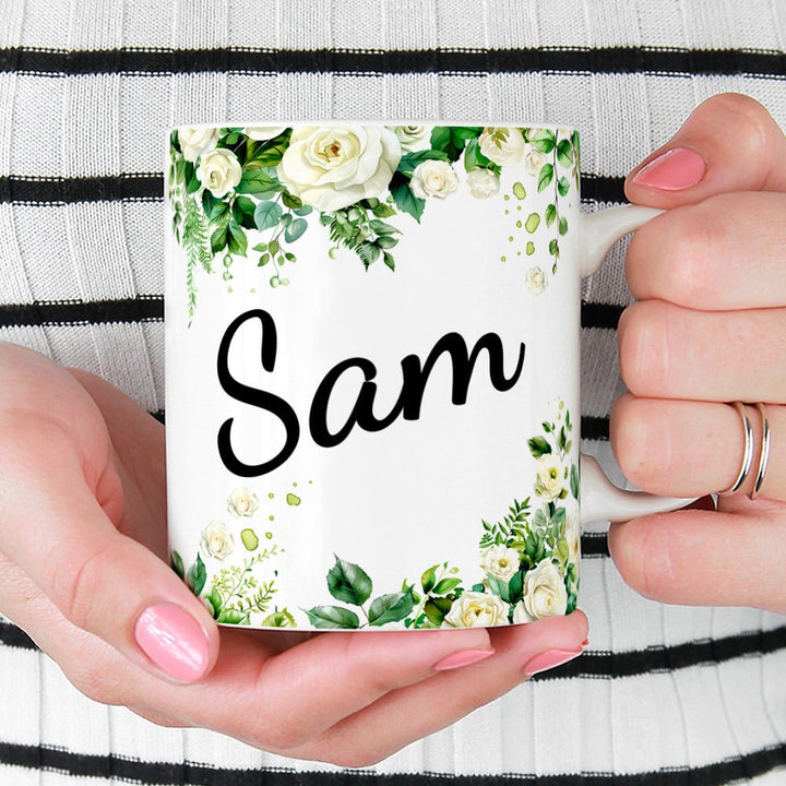 Personalized Name White Rose Mug - Loftipop