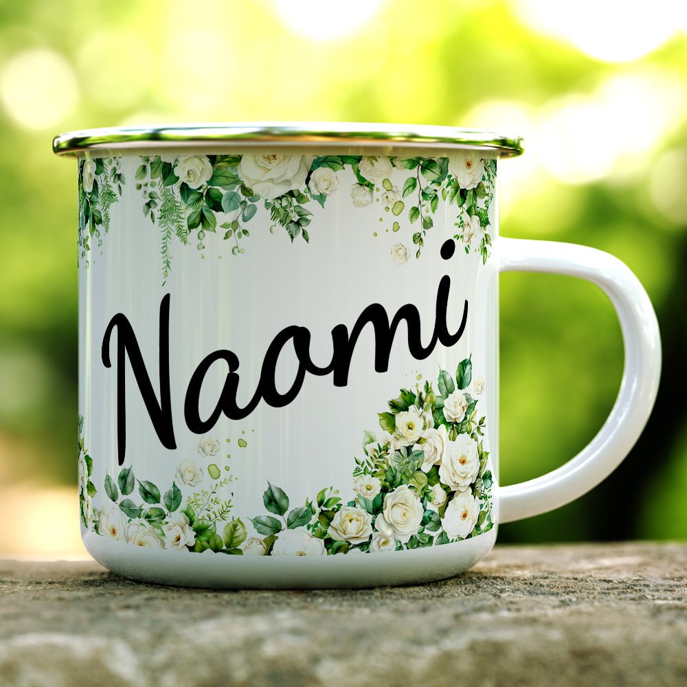 Personalized White Rose Name Camp Mug - Loftipop