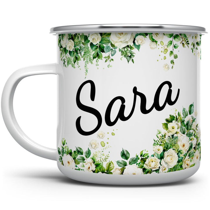 Personalized White Rose Name Camp Mug - Loftipop