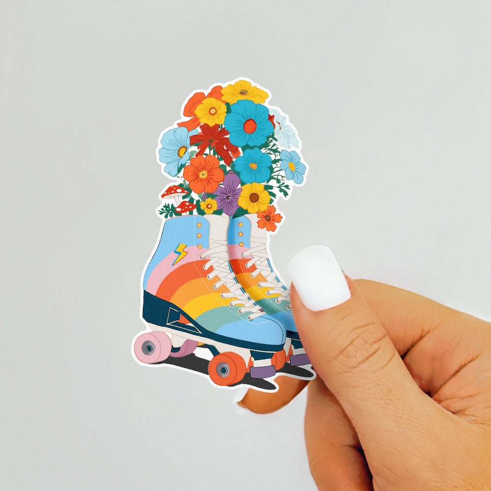 Retro Floral Roller Skate Sticker - Loftipop