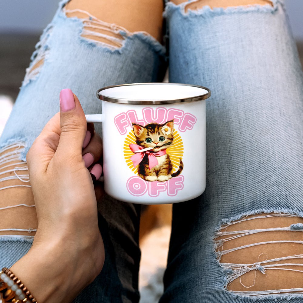 Retro Fluff Off Cat Camp Mug - Loftipop