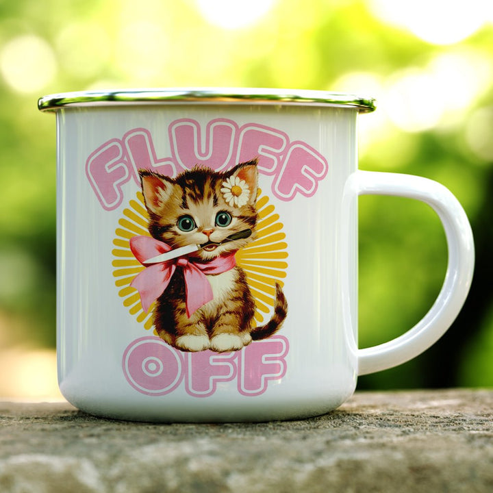 Retro Fluff Off Cat Camp Mug - Loftipop