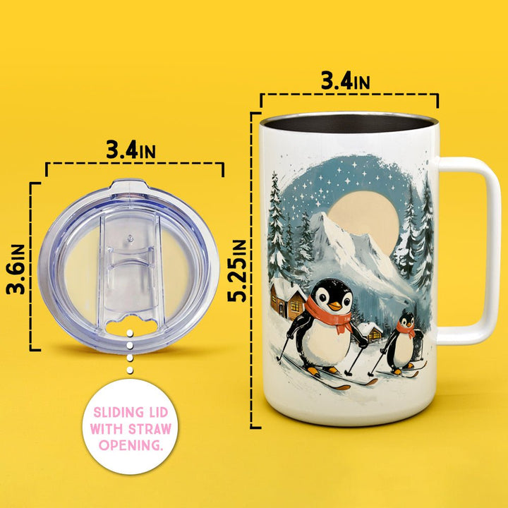 Skiing Penguins Insulated Travel Mug - Loftipop