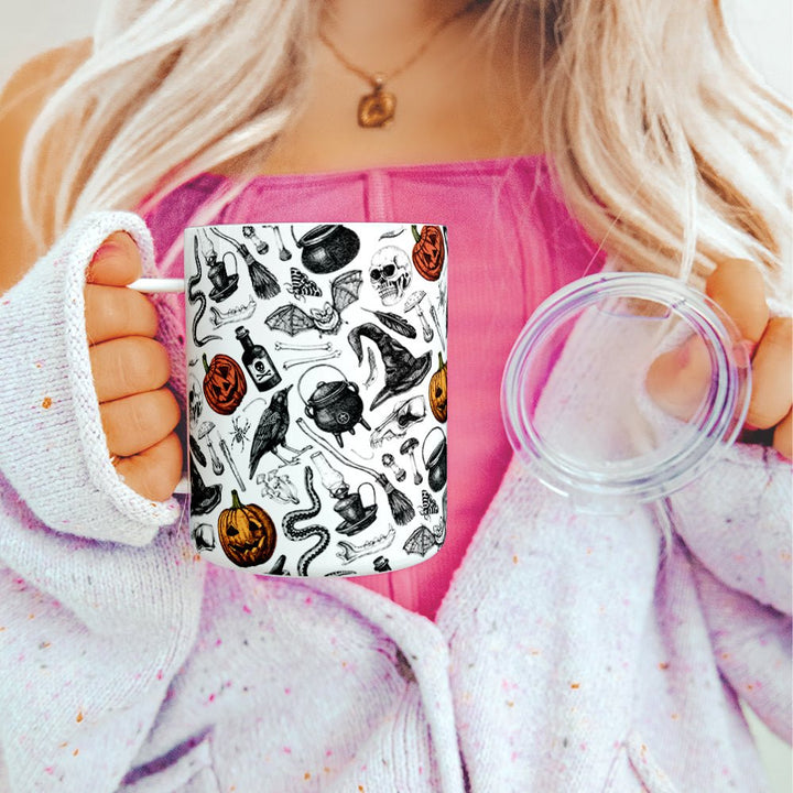 Spooky Halloween Pattern Insulated Travel Mug - Loftipop