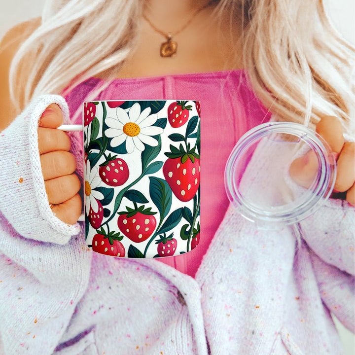 Strawberry Floral Insulated Travel Mug - Loftipop