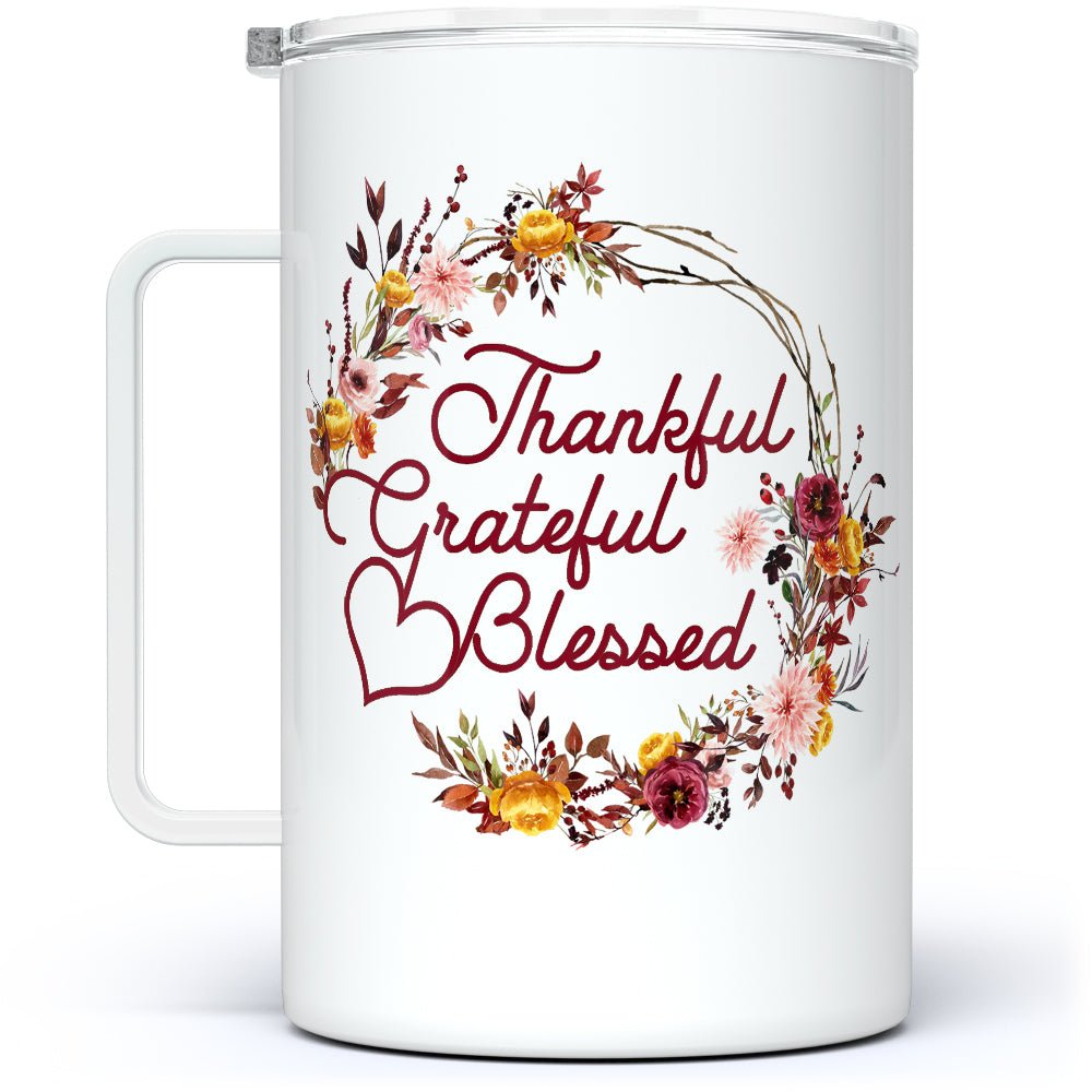 Thankful Grateful Blessed Insulated Travel Mug - Loftipop