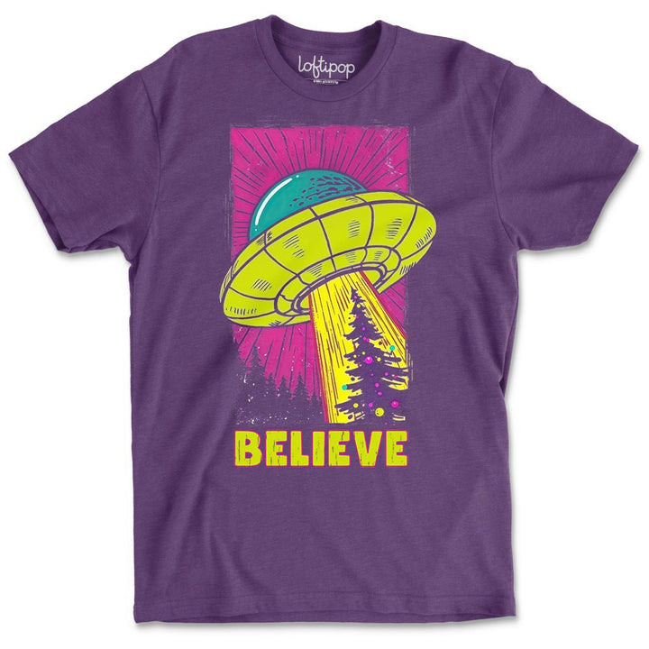 UFO Christmas Believe Crewneck T-Shirt - Loftipop