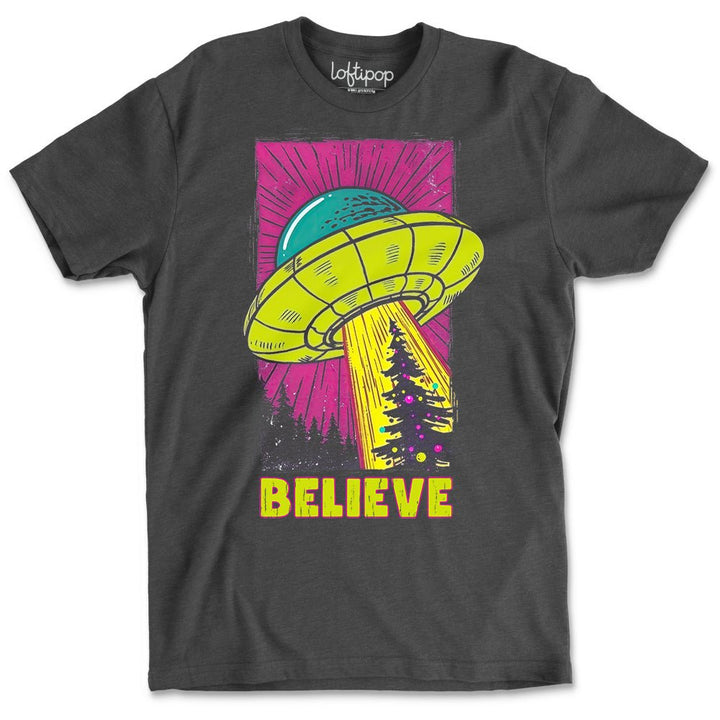 UFO Christmas Believe Crewneck T-Shirt - Loftipop