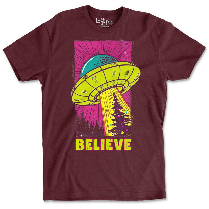 UFO Christmas Believe Crewneck T-Shirt - Loftipop