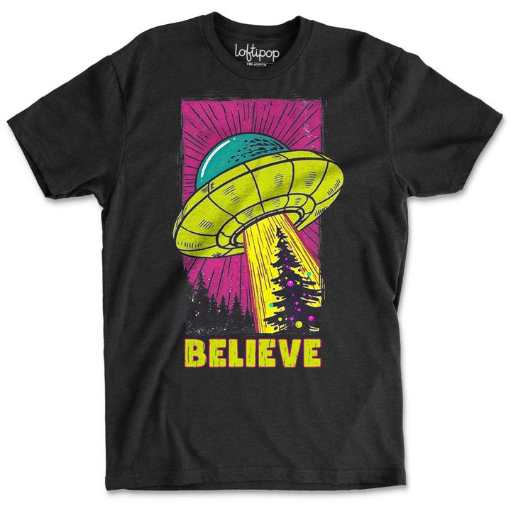 UFO Christmas Believe Crewneck T-Shirt - Loftipop