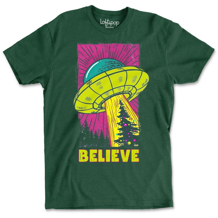 UFO Christmas Believe Crewneck T-Shirt - Loftipop