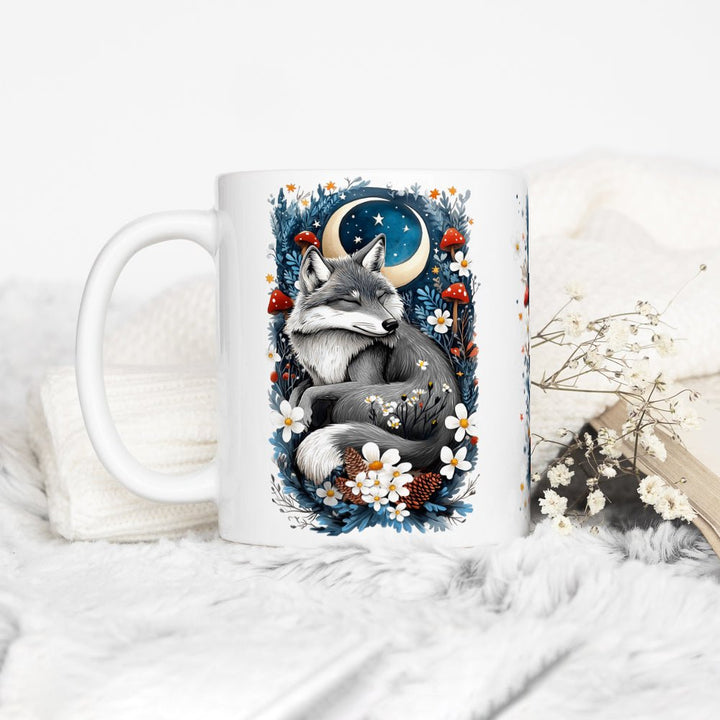 Winter Woodland Sleeping Wolf Mug - Loftipop