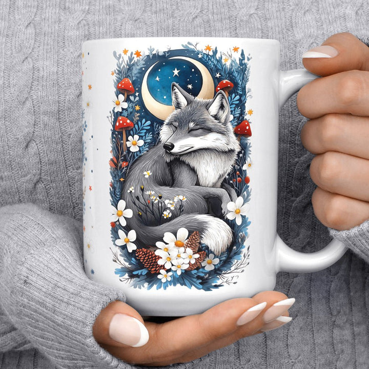 Winter Woodland Sleeping Wolf Mug - Loftipop