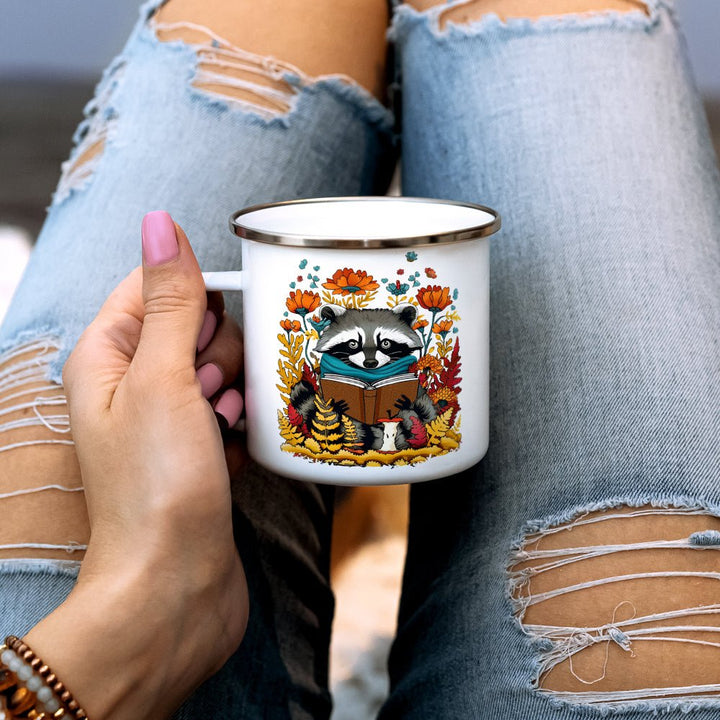 Woodland Fall Reading Raccoon Camp Mug - Loftipop