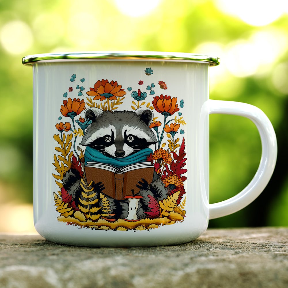 Woodland Fall Reading Raccoon Camp Mug - Loftipop