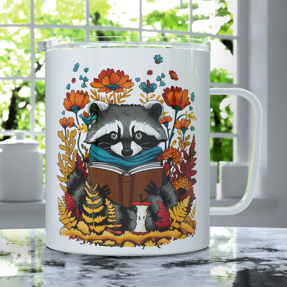 Woodland Fall Reading Raccoon Insulated Travel Mug - Loftipop