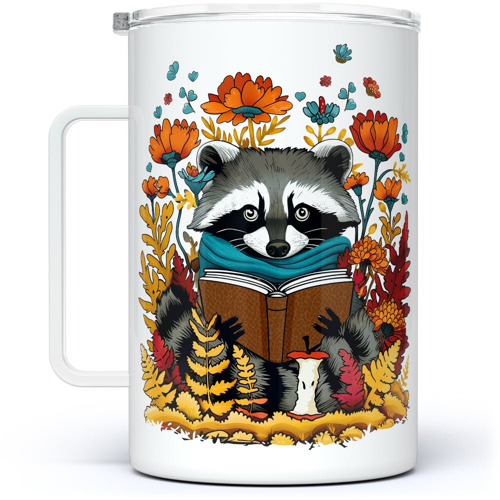 Woodland Fall Reading Raccoon Insulated Travel Mug - Loftipop