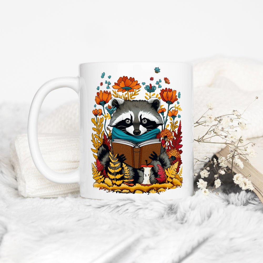 Woodland Fall Reading Raccoon Mug - Loftipop