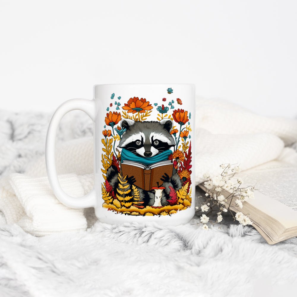 Woodland Fall Reading Raccoon Mug - Loftipop