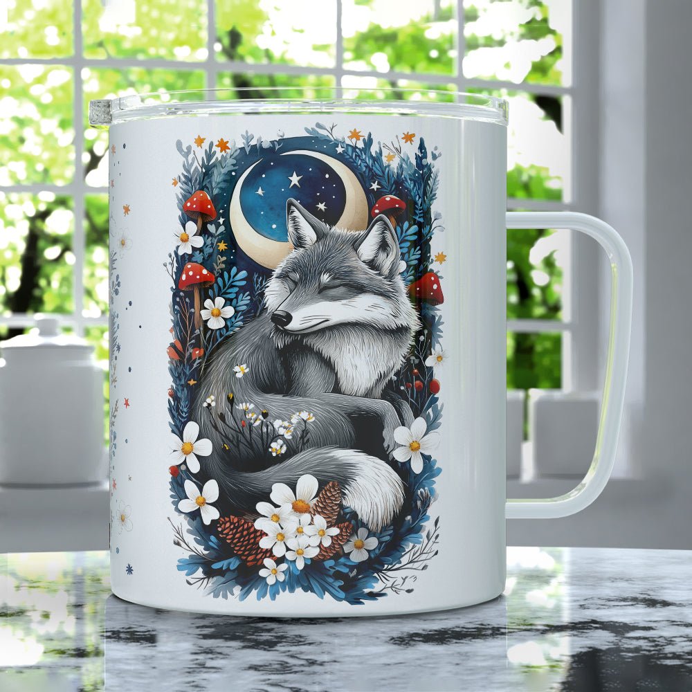 Woodland Winter Sleeping Wolf Insulated Travel Mug - Loftipop