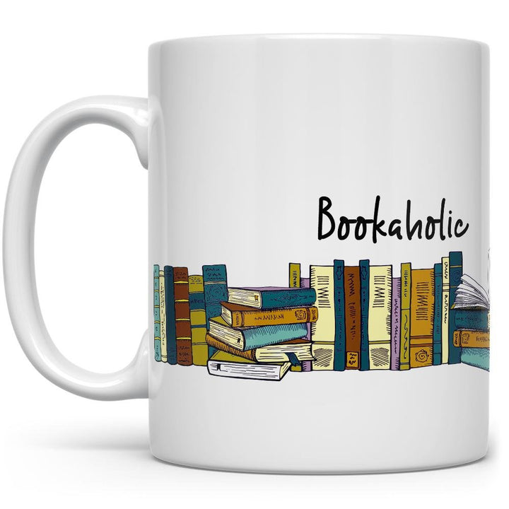 Bookaholic Mug with books on it