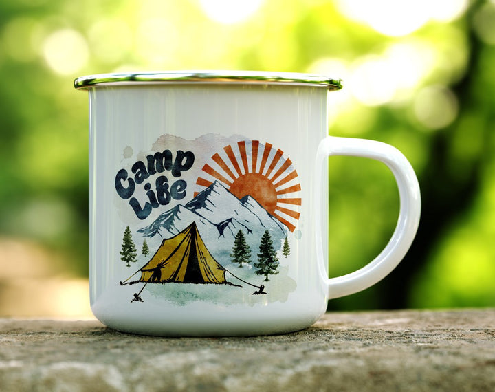 Camp Life Camp Mug on a log