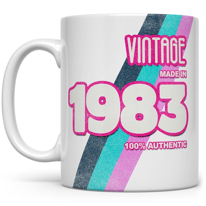 Custom Birth Year 1980's Retro Coffee Mug on white background