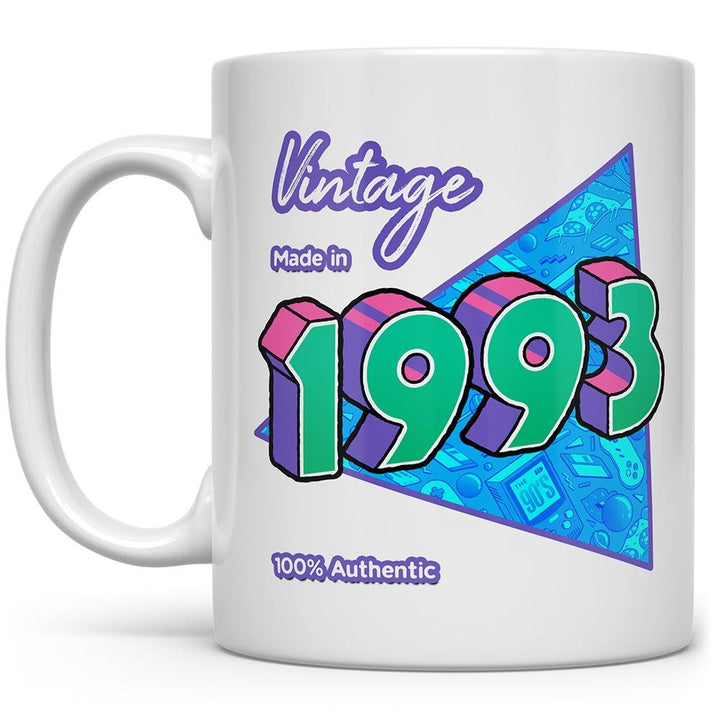 Custom Birth Year 1990's Retro Coffee Mug on white background