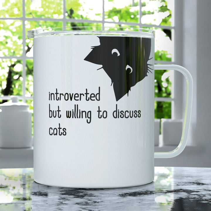 Introverted But Willing to Discuss Cats Insulated Travel Mug - Loftipop