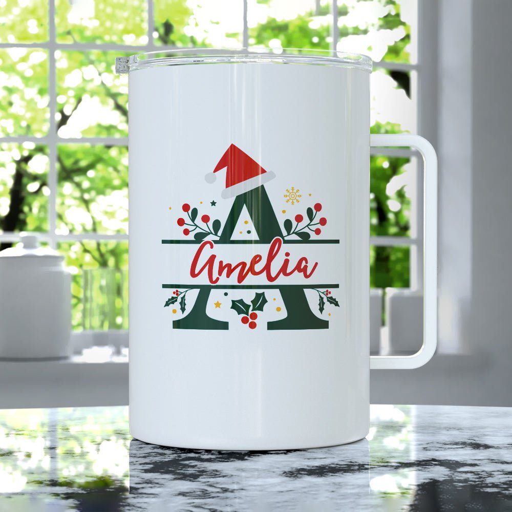 Personalized Christmas Name and Initial Insulated Travel Mug - Loftipop