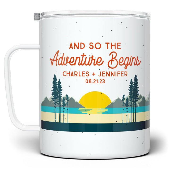 Personalized Couples Insulated Travel Mug - And So The Adventure Begins - Loftipop