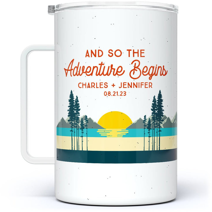 Personalized Couples Insulated Travel Mug - And So The Adventure Begins - Loftipop