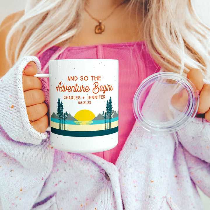 Personalized Couples Insulated Travel Mug - And So The Adventure Begins - Loftipop