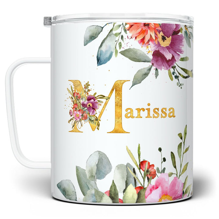 Personalized Name Floral Insulated Travel Mug - Loftipop