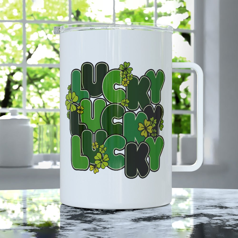 St Patricks Day Retro Lucky Insulated Travel Mug - Loftipop