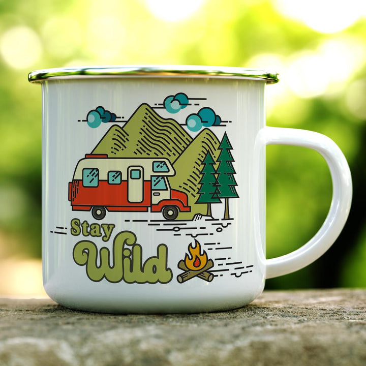 Stay Wild Camp Mug on a log - Loftipop