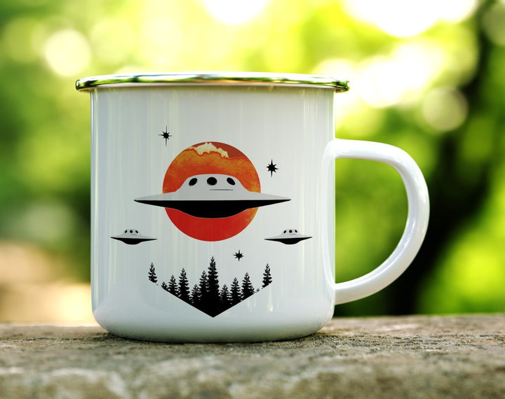 UFO Extraterrestrial Camp Mug on a log - Loftipop